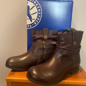 New Birkenstock Sarina Brown Leather Ankle Boots